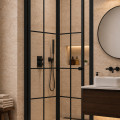 Ön Cephe Katlanır Akordiyon Kapı Siyah Profil Karolaj Desen 4mm Temperli Cam H190 Duşakabin