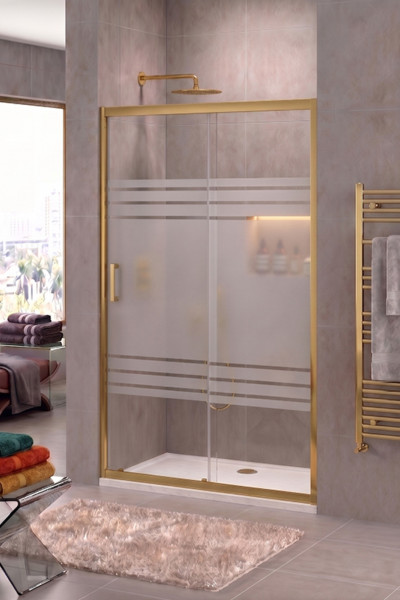 Ön Cephe 1 Sabit 1 Kayar Gold Profil Wt-1024 Desen 5 mm Temperli Cam H190 cm Duşakabin