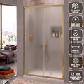 Ön cephe 1 Sabit 1 Kayar Gold Profil Buzlu 5 mm Temperli Cam H190 cm Duşakabin