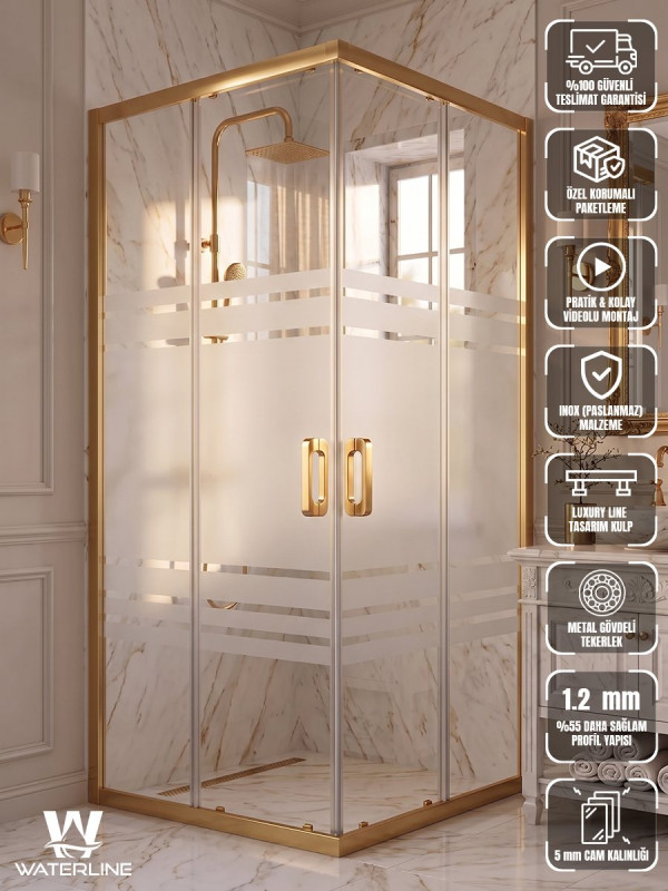 Kare Gold Profil Wt-1024 Desen 5 mm Temperli Cam H190 cm Duşakabin